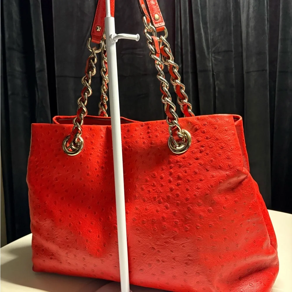 Live Show Listing Sunday kate spade Ostrich Red Leather Chain-Handle Tote - Picture 2 of 2